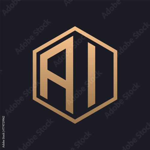 Elegant Hexagon Letter AI Logo Design. Initial Luxurious AI Logo Template