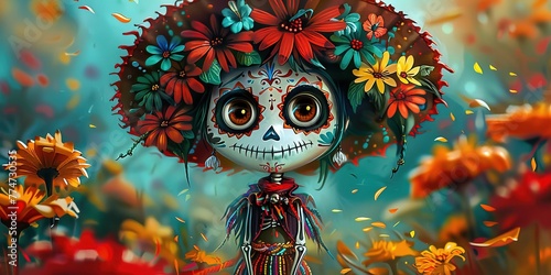 Illustration of Day of the Dead Character Concept for Mexican Day of The Dead Dia de los Muertos