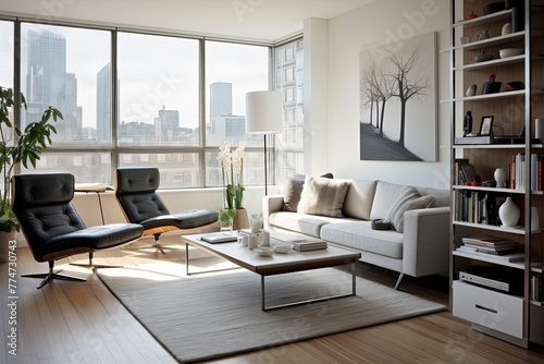 Sleek Urban Apartment Living Room  Streamlined Furniture and Clean Lines