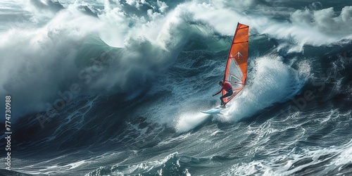Professional big wave windsurfing in Maui Hawaii photo