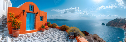  Typical buildings in Oia, Santorin,
Blue street and houses in Chefchaouen Morocco photo