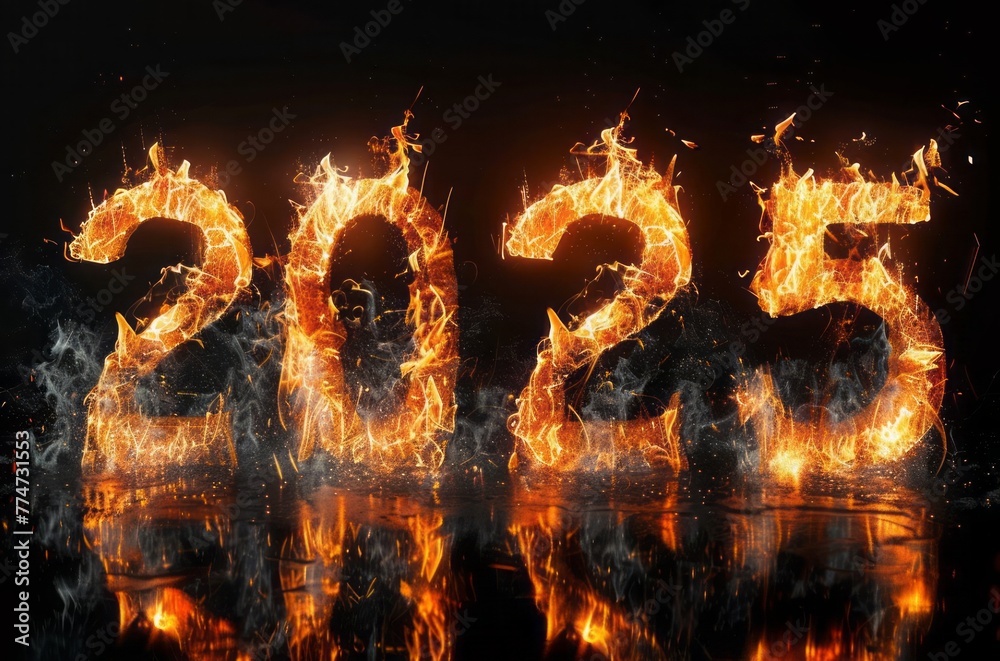 Happy new year 2025 burning background