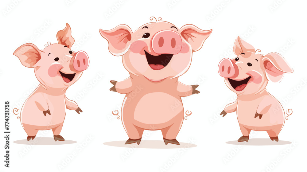 Cartoon three little pigs Flat vector isolated on white