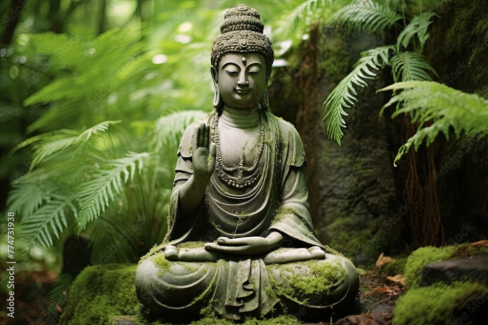 Small Zen Garden Bliss: Tranquil Buddha Statue, Serene Atmosphere