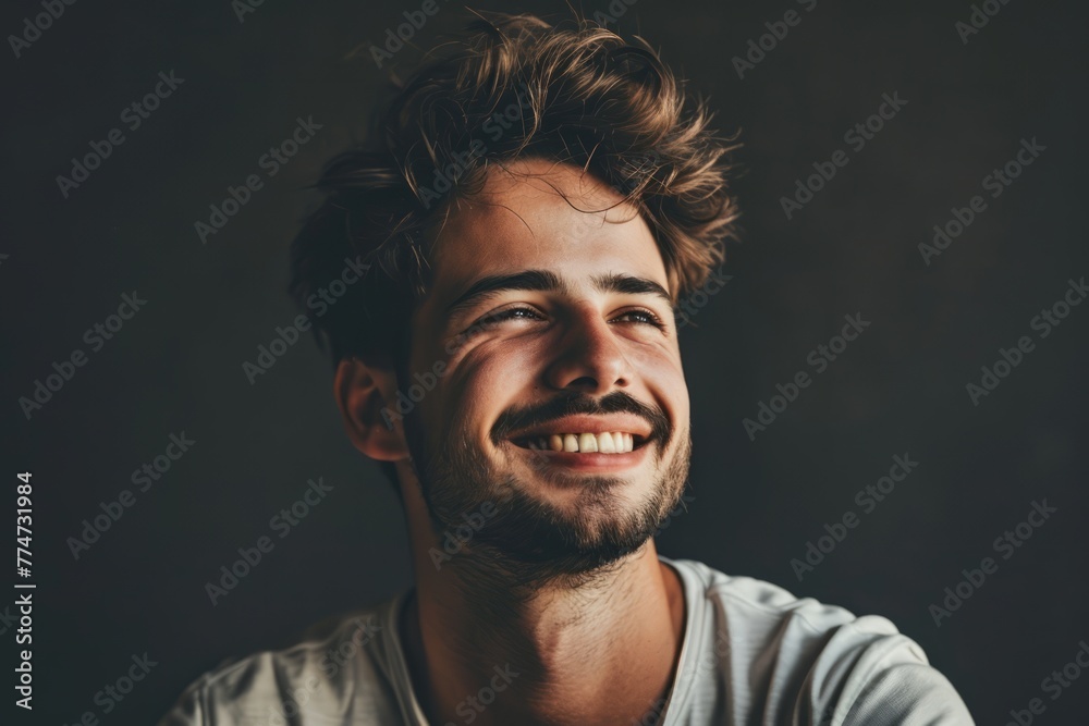 Portrait of a handsome young man smiling and looking at camera.