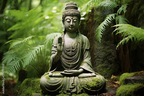 Small Zen Garden Bliss: Tranquil Buddha Statue, Serene Atmosphere