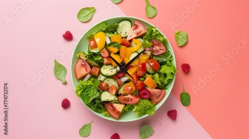 HighAngle Studio Photography A Nutritious and Appetizing Salad Bowl Emphasized on a Pastel Backdrop generative ai