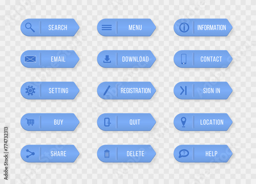 Colored rectangular web buttons contact us isolated on white background. Design elements for website or app.