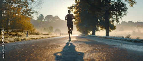 Runner running on road - jog workout well-being concept for male athletes.