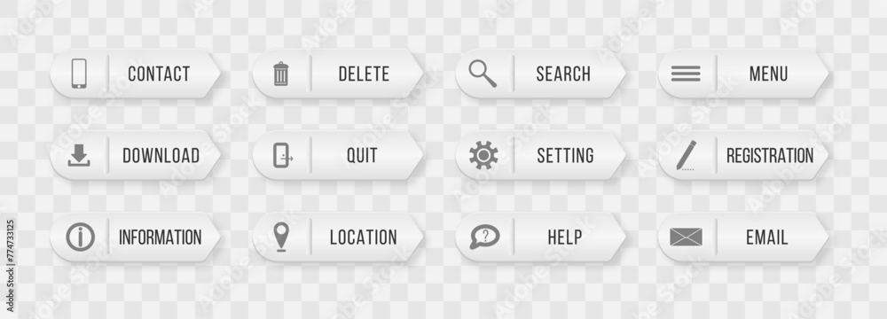 Colored rectangular web buttons contact us isolated on white background. Design elements for website or app.