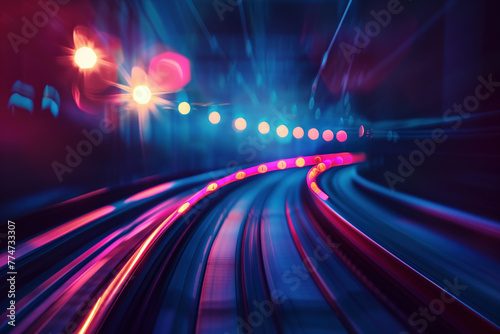 Abstract futuristic background with lights and motion blur. A slide background for showcasing digital content. Background image. Created with Generative AI technology.