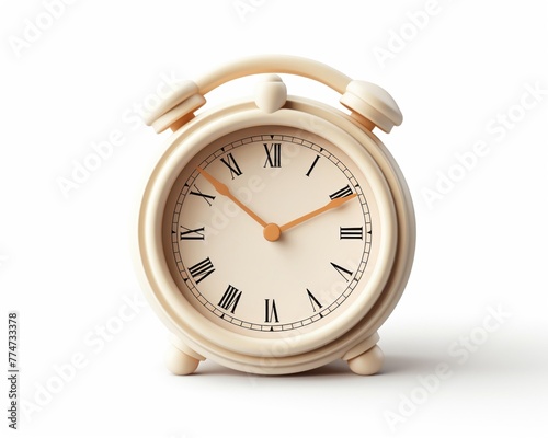 clock 3D render clay style, isolated on white background