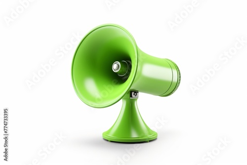 Green megaphone speaker or loudspeake 3D render clay style, isolated on white background photo