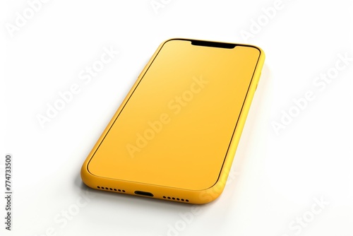 Yellow smartphone screen disdplay wihte color 3D render clay style, isolated on white background photo