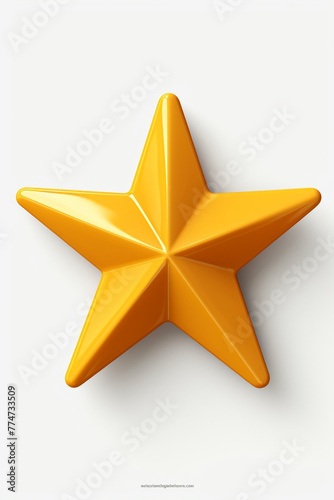 Yellow one star 3D render clay style  isolated on white background