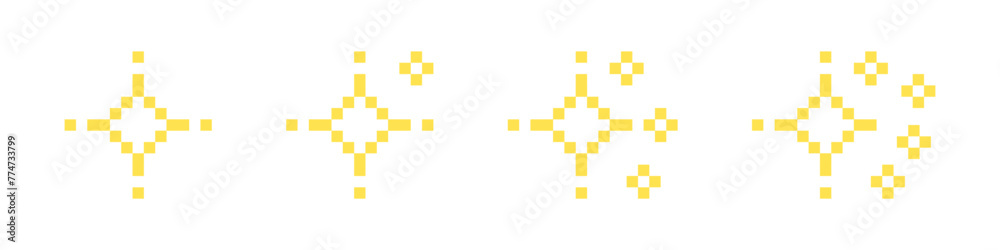 Fototapeta premium Pixel star set. 8-bit stars. Pixelated stars. Shiny stars pixel art icon set. Sparkling stars pixel art.