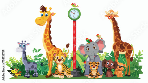 Cartoon zoo animals with meter wall Flat vector 69f594bb-9e9b-4e0a-b8ab-17c07e2f93cd 3.eps