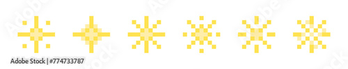 Pixelated stars. Pixel star set. Shiny stars pixel art icon set. 8-bit stars. Sparkling stars pixel art.