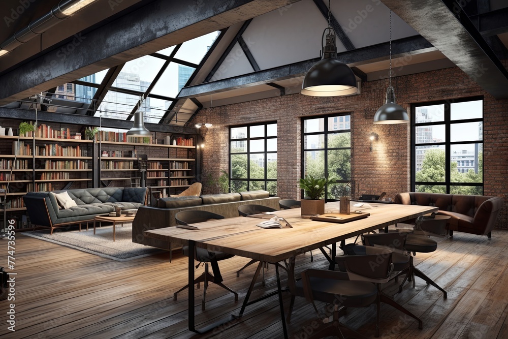 Spacious Industrial Chic Loft Office with Open Floor Plan - Urban Elegance