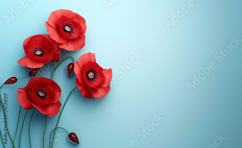 Red poppy flowers on blue background © Curioso.Photography