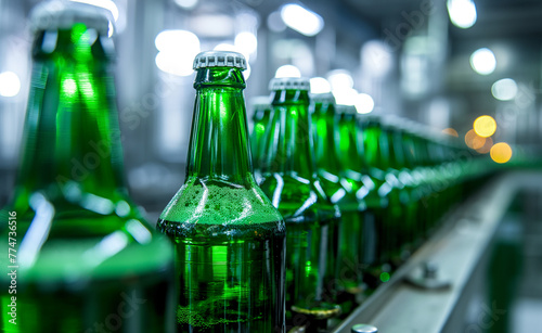 Efficient Brewing: Green Beer Bottles on the Production Line
