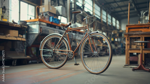 a vintage bicycle standing amidst the rustic ambiance of an old warehouse