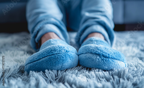 Comfort at Home: Close-Up of Soft Blue Slippers