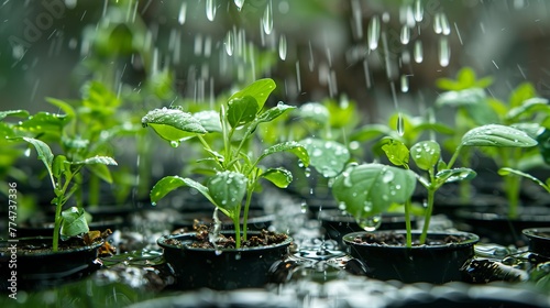In spring, plant seedlings in the rain. ai generated