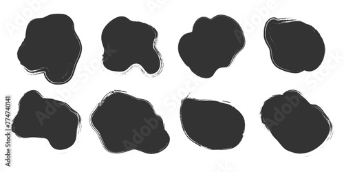 Big collection of black paint, ink brush strokes, brushes, lines, grungy isolated on white background. Ink splatters. Round grunge design elements. Dirty texture banners. Vector illustration