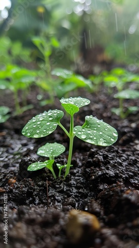In spring, plant seedlings in the rain. ai generated