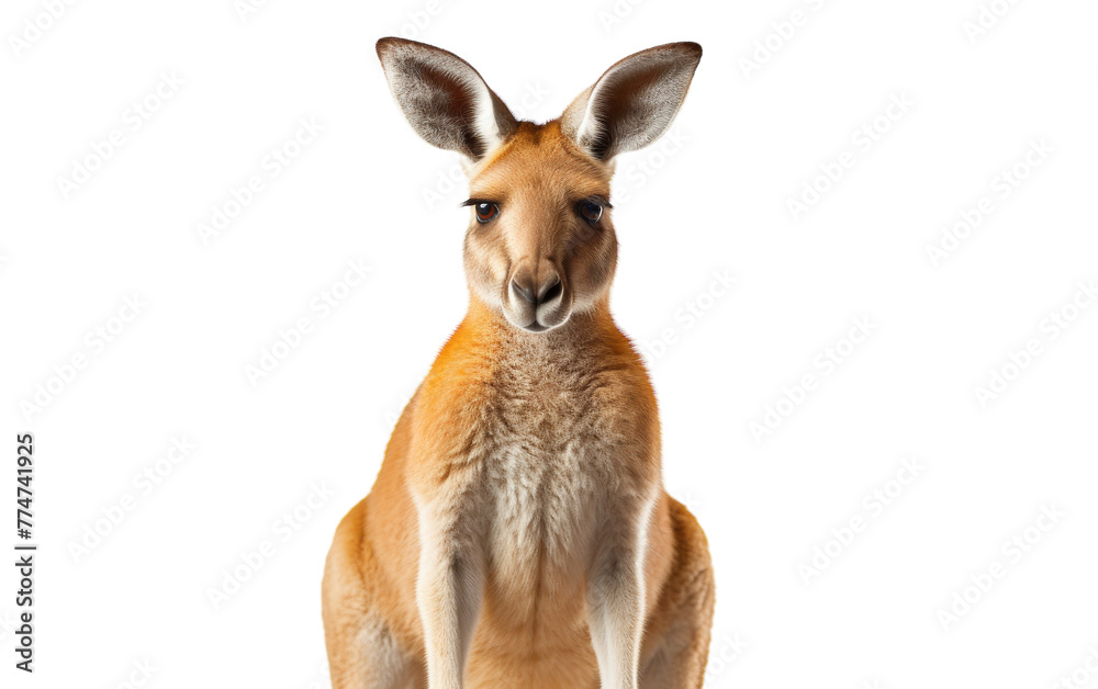 Close up of a kangaroo standing elegantly on a plain white background Close up of a kangaroo standing elegantly on a plain white background