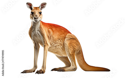 A kangaroo sitting down and looking directly at the camera with a curious expression