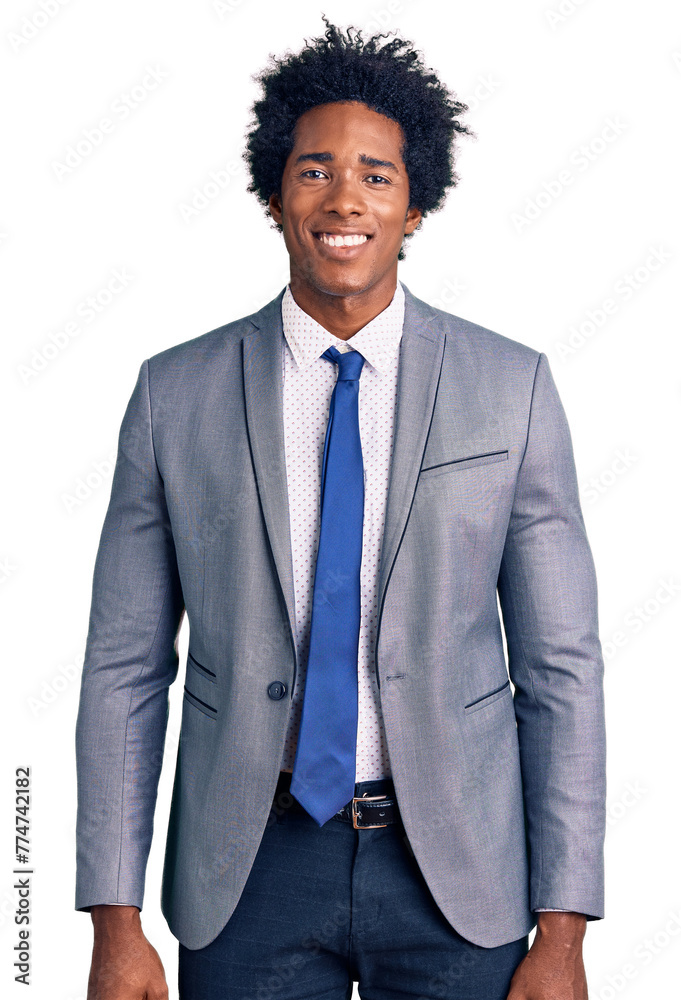 Φωτογραφία Handsome african american man with afro hair wearing business jacket with a happy and cool smile on face