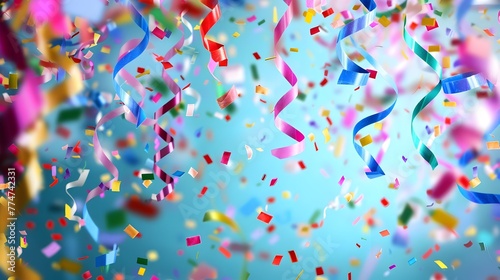 Bright Colorful Confetti and Streamers Background for Festive and Party Themed Shots