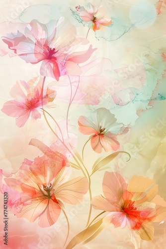 Pink Flowers Painting on White Background © Rene Grycner