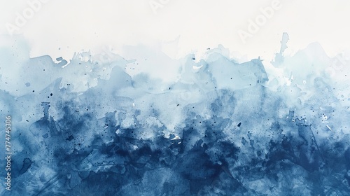 The image is a hand painted abstract composition displaying colorful winter blue ink/watercolor textures on white paper. Paint leaks and ombre effect can be seen in the image.