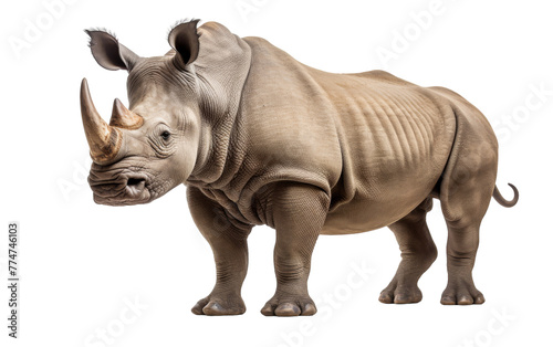 A majestic rhinoceros strikes a pose in front of a clean white background © yousaf