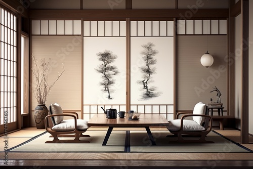 Tatami Tranquility  Serene Japanese Living Room with Minimal Decor