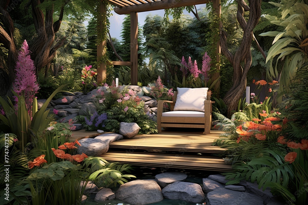 Tranquil Meditation Garden: Serene Plant Oasis in Natural Harmony