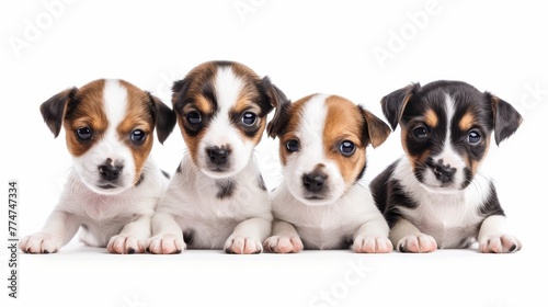 Isolated white background with jack russell terrier puppies