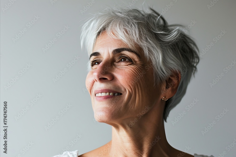 Portrait of a beautiful middle-aged woman with grey hair. Portrait of a beautiful middle-aged woman with grey hair.