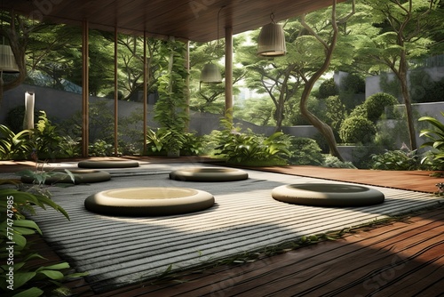 Tranquil Yoga Space: Flat Surface Meditation Garden for Serene Practice