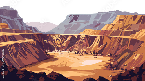 Gold and copper open pit mine Flat vector