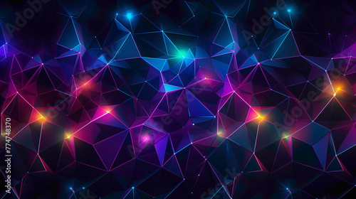 Radiant geometric shapes interlocking seamlessly, creating an intricate web of neon hues. © usman