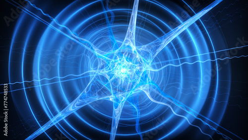 Blue glowing quantum abstract fractal illustration, 3d render