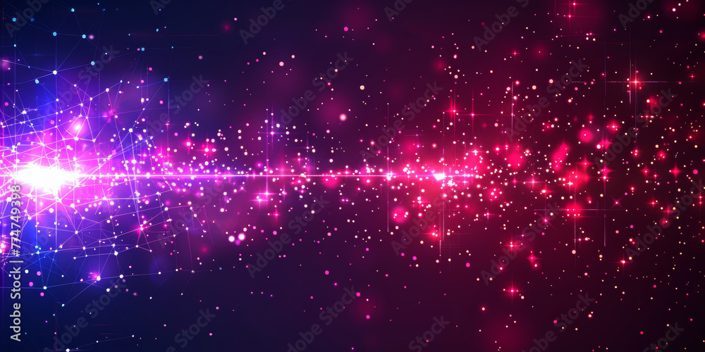 A purple and blue background with a bright light and many stars. The stars are scattered all over the background and the light is shining brightly