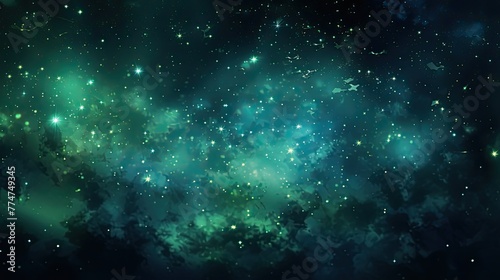 a blurry image of a green and blue background with small stars 