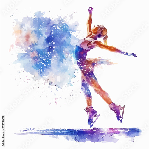 Figure Skating girl watercolor paint