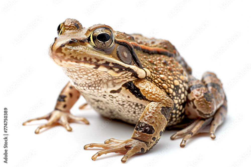 Brown toad against a white background with copy space Brown toad against a white background with copy space