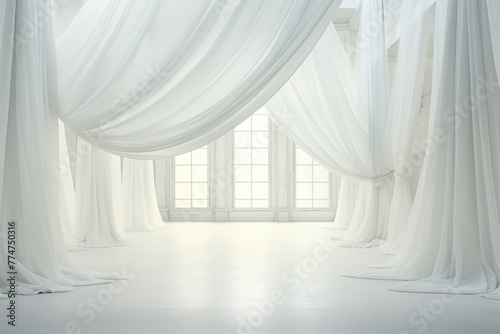Elegant white drapes in a spacious room